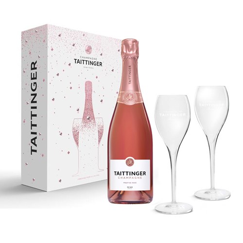 Taittinger Prestige Rosé Champagne Gift Set 75cl | With Twin Flutes